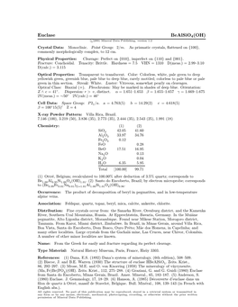 Euclase Bealsio4(OH) C 2001 Mineral Data Publishing, Version 1.2 ° Crystal Data: Monoclinic