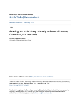 Genealogy and Social History :: the Early Settlement of Lebanon, Connecticutt, As a Case Study