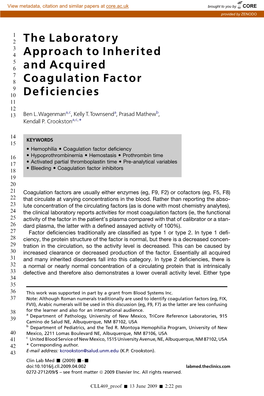 The Laboratory Approach to Inherited and Acquired Coagulation Factor Deficiencies 1078 Requires Active Use of Clinical Information