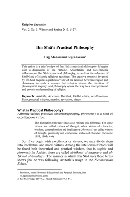Ibn Sīnā's Practical Philosophy