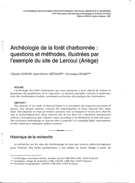 Questions Et Methodes, Illustrees Par I'exemple Du Site De Lercoul (Ariege)