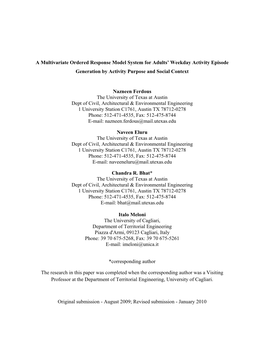 A Multivariate Ordered Response Model System for Adults' Weekday