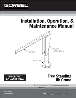 Installation, Operation, & Maintenance Manual