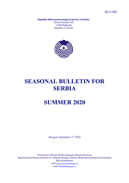 Seasonal Bulletin for Serbia Summer 2020