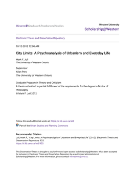 City Limits: a Psychoanalysis of Urbanism and Everyday Life
