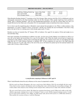 BRENDON READING – 2016 OLYMPIAN 2008 Race Walking
