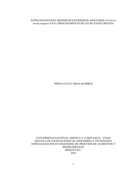 ESTRATEGIAS PARA MINIMIZAR LOS RIESGOS ASOCIADOS a Listeria Monocytogenes EN EL PROCESAMIENTO DE LECHE PASTEURIZADA