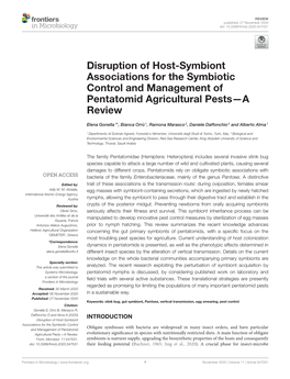 Disruption of Host-Symbiont Associations for the Symbiotic Control and Management of Pentatomid Agricultural Pests—A Review
