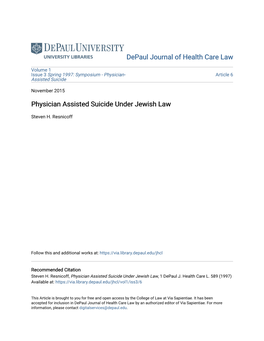 Physician Assisted Suicide Under Jewish Law