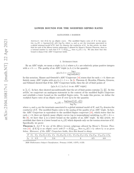 Arxiv:2104.10817V1 [Math.NT] 22 Apr 2021 the Odco of Conductor Eo.Mroe,I the If Moreover, Below