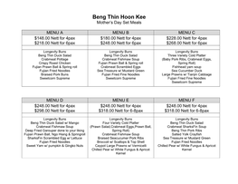 Beng Thin Hoon Kee Mother’S Day Set Meals