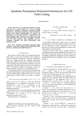 Quadratic Permutation Polynomial Interleavers for LTE Turbo Coding