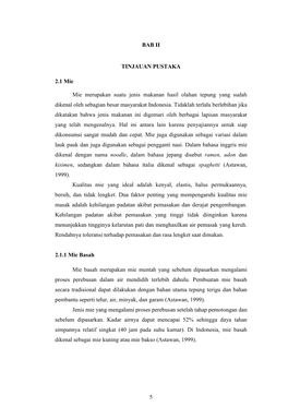 5 BAB II TINJAUAN PUSTAKA 2.1 Mie Mie Merupakan Suatu Jenis