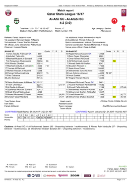 Qatar Stars League 16/17 Al-Ahli SC 4:2 (3:0) Al-Arabi SC