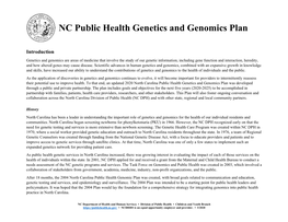 NC Public Health Genetics and Genomics Plan