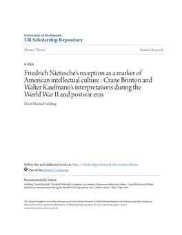 Friedrich Nietzsche's Reception As a Marker of American Intellectual Culture