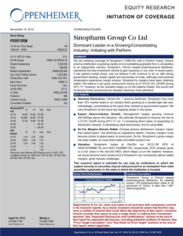 Sinopharm Group Co Ltd PERFORM 12-18 Mo