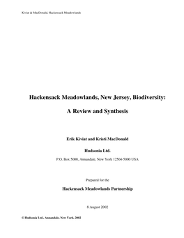 Hackensack Meadowlands, New Jersey, Biodiversity: a Review and Synthesis