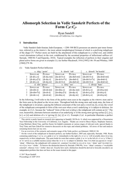 Allomorph Selection in Vedic Sanskrit Perfects of the Form Cieːcj- Ryan Sandell University of California, Los Angeles