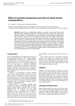 Effect of Pyrolisis Temperature and Time on Liquid Smoke Characteristics