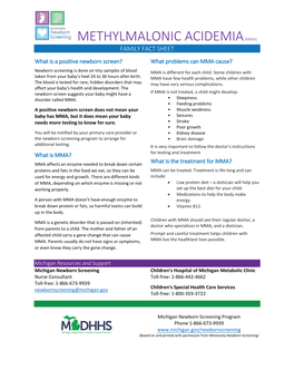 Methylmalonic Acidemia (Mma) Family Fact Sheet