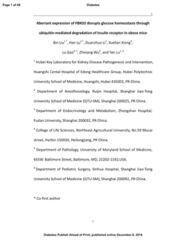 Aberrant Expression of FBXO2 Disrupts Glucose Homeostasis Through
