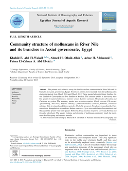 Community Structure of Molluscans in River Nile and Its Branches in Assiut Governorate, Egypt