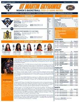 Ut Martin Skyhawks Women’S Basketball 2020-21 Game Notes