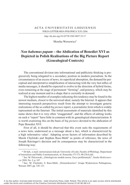 Non Habemus Papam – the Abdication of Benedict XVI As Depicted in Polish Realisations of the Big Picture Report (Genealogical Contexts)