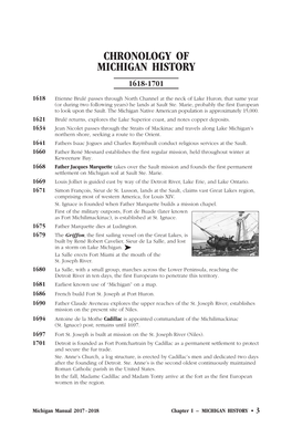 Chronology of Michigan History 1618-1701