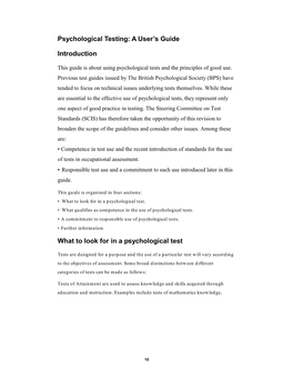 A User's Guide Introduction What to Look for in a Psychological Test