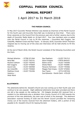 COPPULL PARISH COUNCIL ANNUAL REPORT 1 April 2017 To