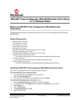 MPLAB® Code Configurator Mikroelektronika Click Library V1.1.2 Release Notes