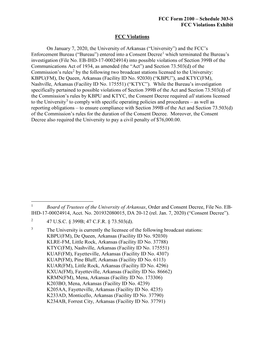 University of Arkansas (“University”) and the FCC’S Enforcement Bureau (“Bureau”) Entered Into a Consent Decree1 Which Terminated the Bureau’S Investigation (File No