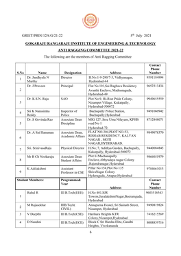 Anti Ragging Committe -2021-22