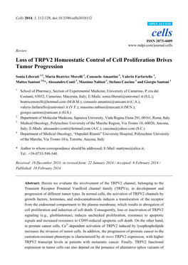 Loss of TRPV2 Homeostatic Control of Cell Proliferation Drives Tumor Progression