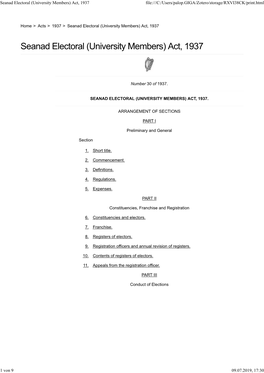 Seanad Electoral (University Members) Act, 1937 File:///C:/Users/Palop.GIGA/Zotero/Storage/RXVI38CK/Print.Html