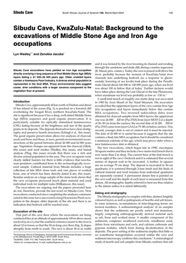 Sibudu Cave, Kwazulu-Natal: Background to the Excavations of Middle Stone Age and Iron Age Occupations