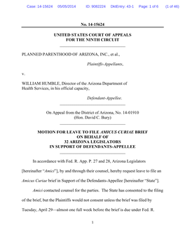 Amicus Curiae Brief on Behalf of 32 Arizona Legislators in Support of Defendants-Appellee ______