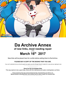 Da Archive Annex of New Links, Most Needing Repair (^^) March 16Th 2017