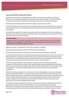 Of 4 Inquest Into the Death of Andrew John Thwaites Andrew John Thwaites Died on 10 August 2016 from Carbon Monoxide Pois