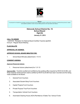 Edmonds School District No. 15 School Board Agenda January 31, 2012