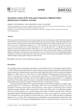 Zootaxa, Taxonomic Revision of the Stone Geckos (Squamata