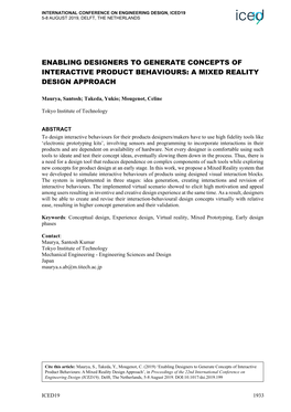 Enabling Designers to Generate Concepts of Interactive Product Behaviours: a Mixed Reality Design Approach