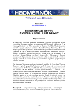 Environment and Security in Western Ukraine - Short Overview