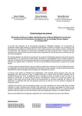 Déclaration De Bruno Le Maire, Gérald Darmanin Et Mounir
