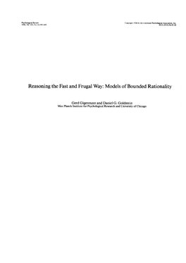 Reasoning the Fast and Frugal Way: Models of Bounded Rationality