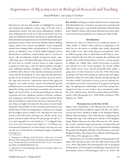 Importance of Myxomycetes in Biological Research and Teaching