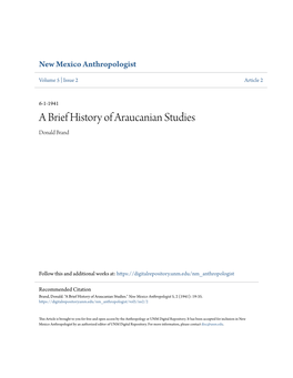 A Brief History of Araucanian Studies Donald Brand