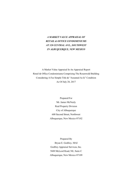 A Market Value Appraisal of Retail & Office Condominiums at 320 Central Ave., Southwest in Albuquerque, New Mexico